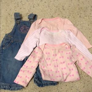 3 onesies and overalls